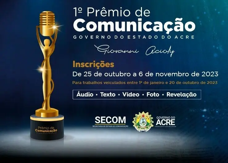 Inscrições para o Prêmio de Comunicação do Acre se iniciam em outubro